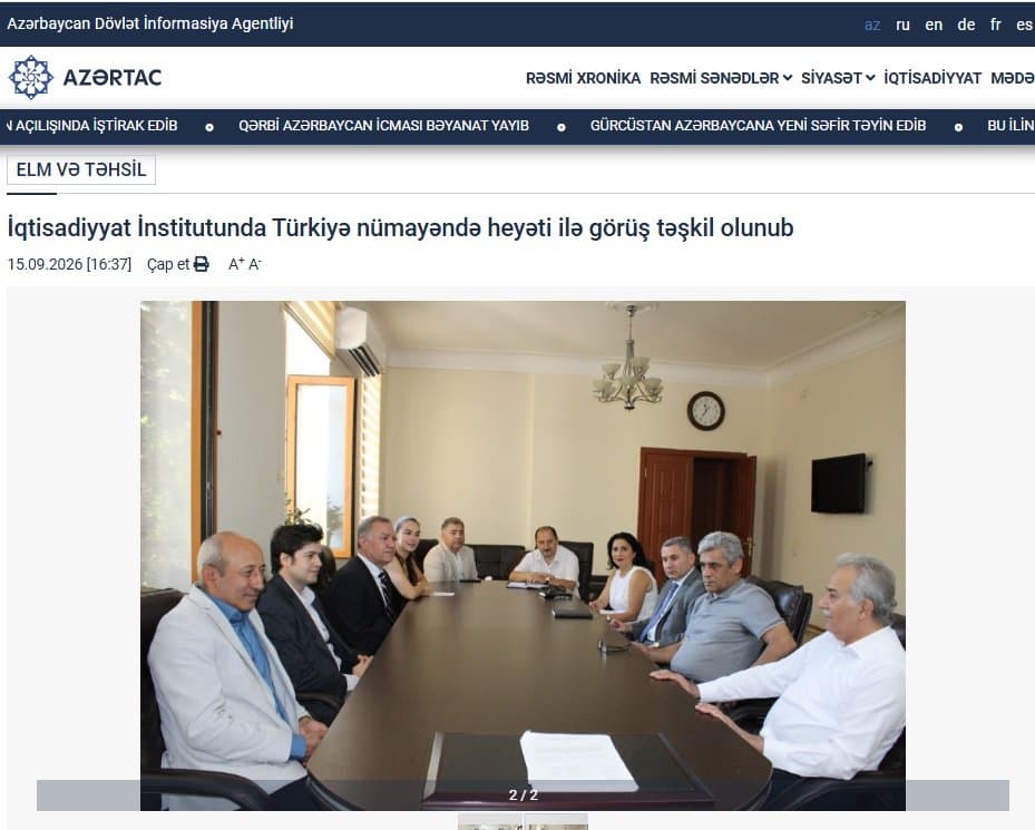 AZƏRTAC: İqtisadiyyat İnstitutunda Türkiyə nümayəndə heyəti ilə görüş təşkil olunub